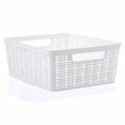 White Plastic Wicker Storage Basket by Simply Tidy®