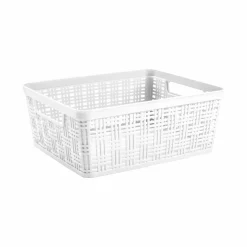 White Plastic Wicker Storage Basket by Simply Tidy®