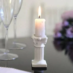 6 White Resin Mini Roman Column Taper CANDLE HOLDERS Set Party Events Supplies