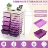 White Steel Frame Rolling Storage Cart with Purple Drawers and 15 Compartments