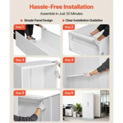 White Steel Storage Cabinet 68.9 in Lockable with 4 Adjustable Shelves