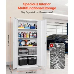 White Steel Storage Cabinet 68.9 in Lockable with 4 Adjustable Shelves
