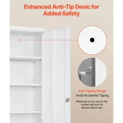 White Steel Storage Cabinet 68.9 in Lockable with 4 Adjustable Shelves