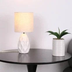 14.5" White Table Lamp with Natural Fabric Shade by Ashland®