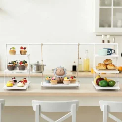 White 3-Tier Cupcake Stand, Farmhouse Tiered Dessert Serving Tray for Party Decor
