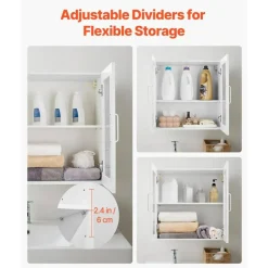 White Wall-Mounted Laundry Cabinets Set of 2 with 4 Doors Adjustable Shelves