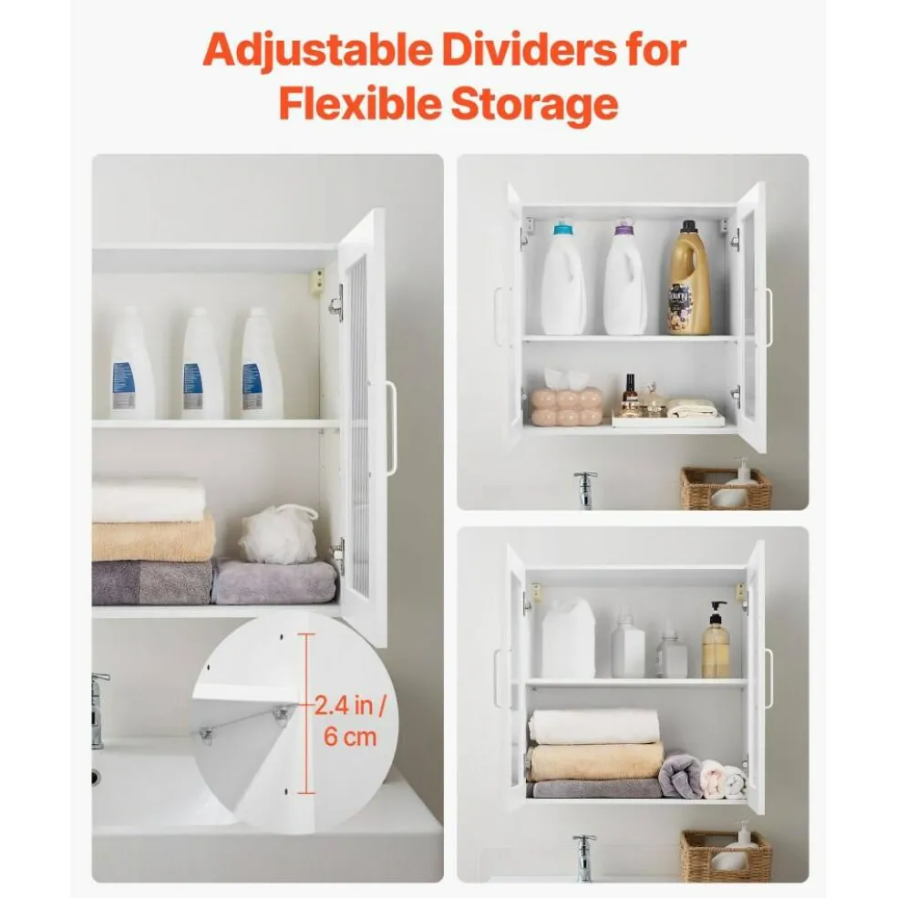 White Wall-Mounted Laundry Cabinets Set of 2 with 4 Doors Adjustable Shelves