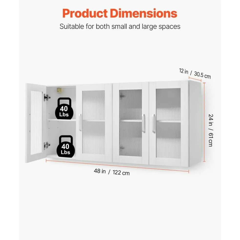 White Wall-Mounted Laundry Cabinets Set of 2 with 4 Doors Adjustable Shelves