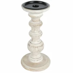 Whitewashed Wood Carved Pillar Candle Holder by Ashland®