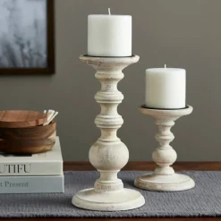 Whitewashed Wood Carved Pillar Candle Holder by Ashland®