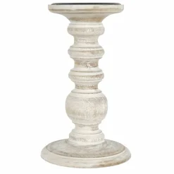 Whitewashed Wood Carved Pillar Candle Holder by Ashland®