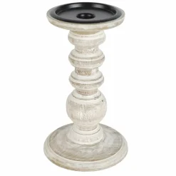 Whitewashed Wood Carved Pillar Candle Holder by Ashland®