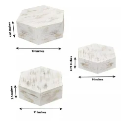 3 Whitewashed Wooden CAKE STAND Hexagonal Dessert Display Boxes Party Events