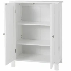 White Wooden Bathroom Floor Cabinet Storage.