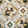 White-Yellow-Multi Elephant Diamond Pattern Printed Linen Woven Fabric By the Yard