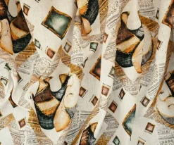White-Yellow-Multi Elephant Diamond Pattern Printed Linen Woven Fabric By the Yard