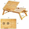 Wicker Laptop Lap Tray with Adjustable Legs and Tilting Heat-dissipation Top- Natural