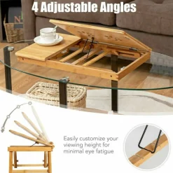 Wicker Laptop Lap Tray with Adjustable Legs and Tilting Heat-dissipation Top- Natural