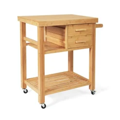 Wicker Storage Trolley with Drawers and Tower Rack for Kitchen