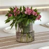Wide Neck Short Amber Ribbed Glass Vase