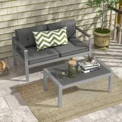 Wide Seat Outdoor Loveseat Sofa Aluminum Frame Patio Couch 2 Seater with Armrests