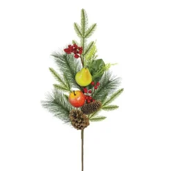 Williamsburg Fruit Pine Spray | Apple Pear Berry Christmas Stem | 28" Spray-XP2537