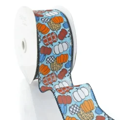2 1/2" Wired Ribbon Fall Country Plaid Pumpkins 25 Yards