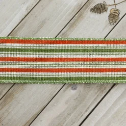 2 1/2" Wired Ribbon Fall Orange/Green/Cream Stripes Burlap 10 Yards