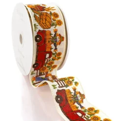 2 1/2" Wired Ribbon Fall Scarecrows and Sunflowers 10 Yards