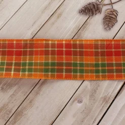 2 1/2" Wired Ribbon Fall Traditional Plaid Orange/Green 10 Yards
