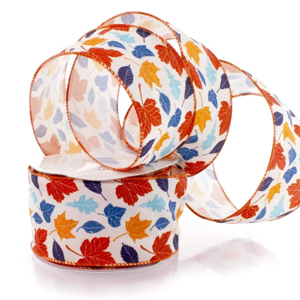 2 1/2" Wired Ribbon Fall Vintage Leaves 25 Yards