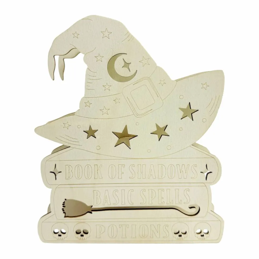 7" Witch Hat on Spell Books DIY LED Wood Décor by Make Market®