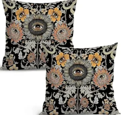 Witchy Evil Eye Throw Pillow Covers Set of 2, 18x18 Inch Halloween Floral Snake Decorative Cushion Covers, Boho Gothic Flannel Pillow Cases for Living Room, Bedroom, Sofa & Witchy Home Decor