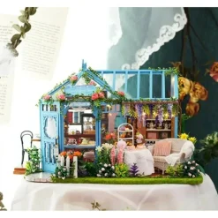 Wizardi Miniature Roombox: Rose Garden Tea House Dollhouse Kit