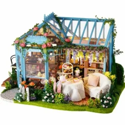 Wizardi Miniature Roombox: Rose Garden Tea House Dollhouse Kit