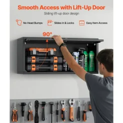 27.5W Metal Wall Cabinet with Up-Flip Door, Garage Storage Organizer Floating