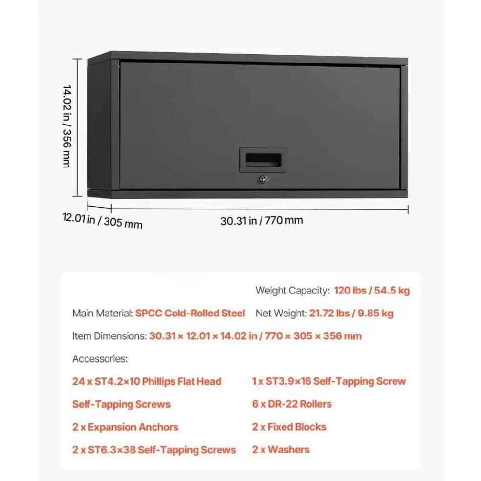 27.5W Metal Wall Cabinet with Up-Flip Door, Garage Storage Organizer Floating