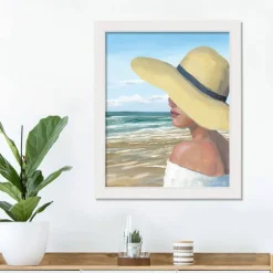 Woman on the Beach White Framed Print