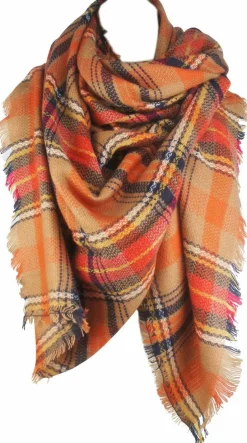 Women's Plaid Blanket Fall Winter Scarf Wrap Oversized Shawl Orange for Halloween Thanksgiving