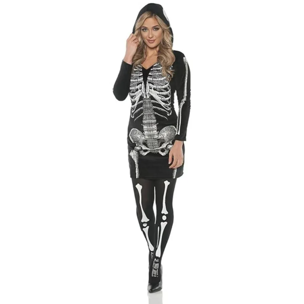 Women's Skeletal Hoodie Dress Costume