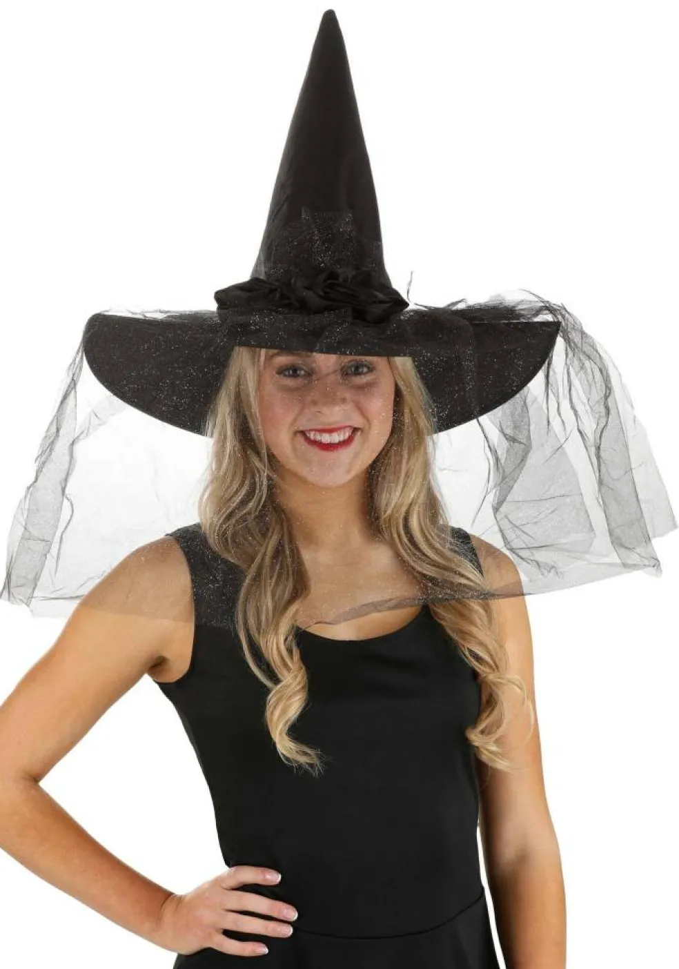 Women's Sparkly Black Witch Hat