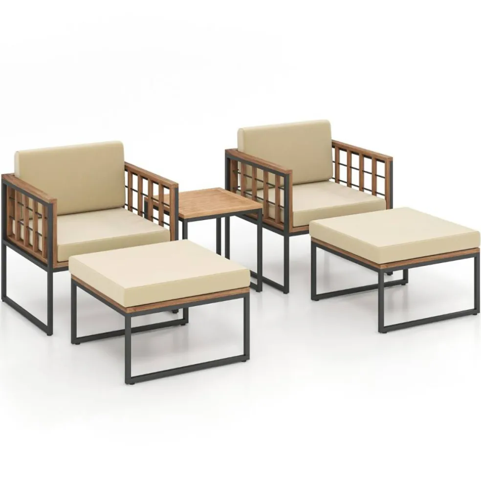 Wood and Metal Patio Seating Set with Multi functional Ottomans outdoor
