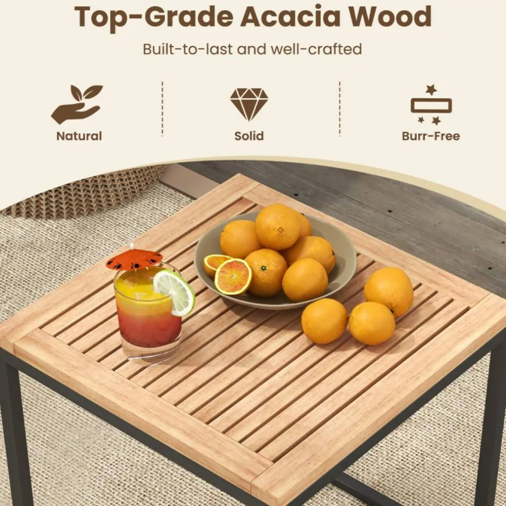 Wood and Metal Patio Seating Set with Multi functional Ottomans outdoor