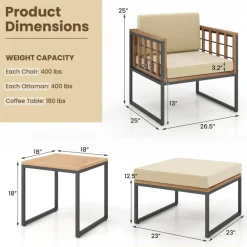 Wood and Metal Patio Seating Set with Multi functional Ottomans outdoor