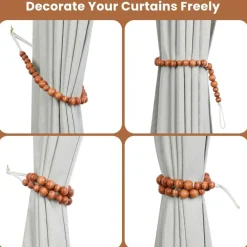 Wood Bead Curtain Tiebacks Set of 6 Curtain Holdbacks for Thin