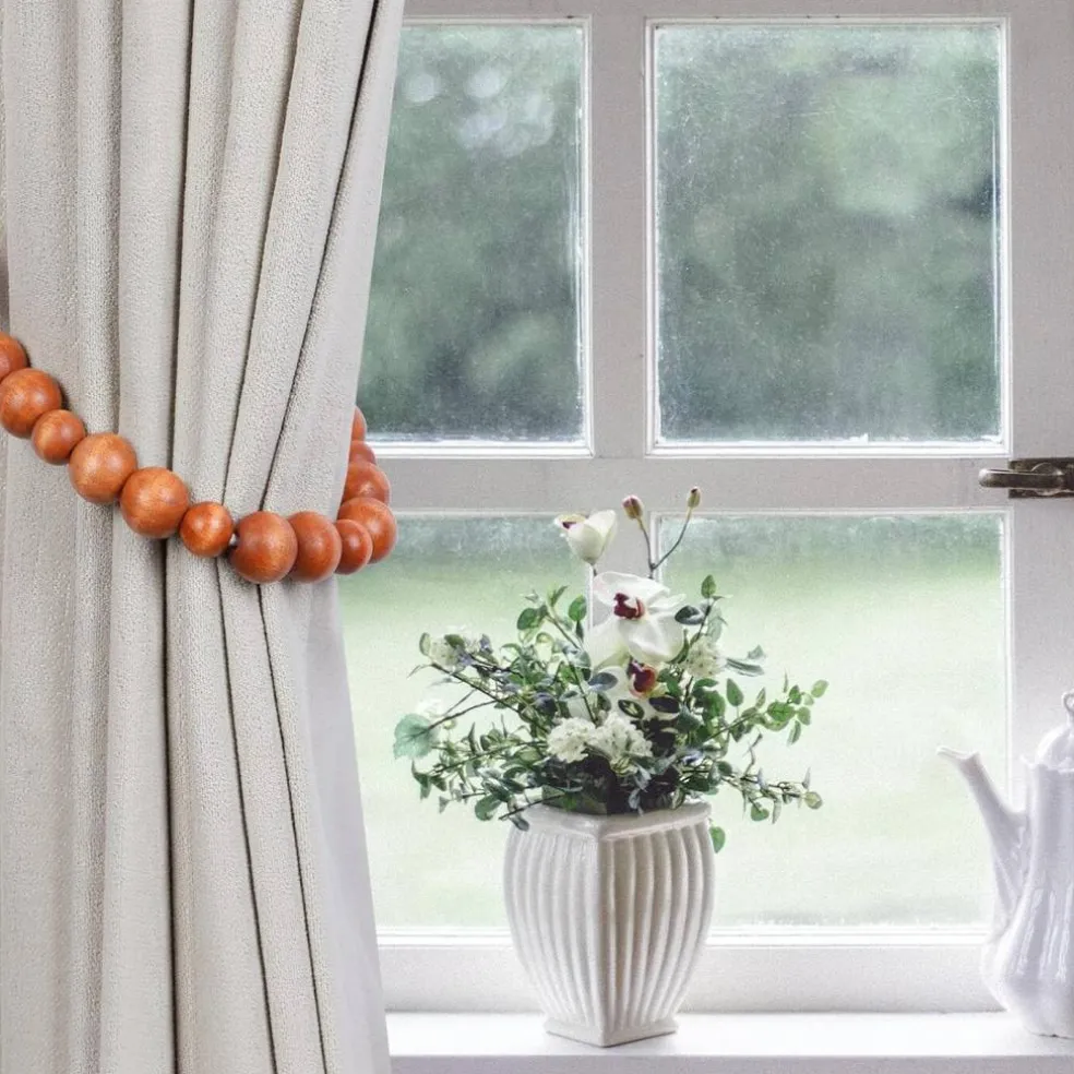 Wood Bead Curtain Tiebacks Set of 6 Curtain Holdbacks for Thin
