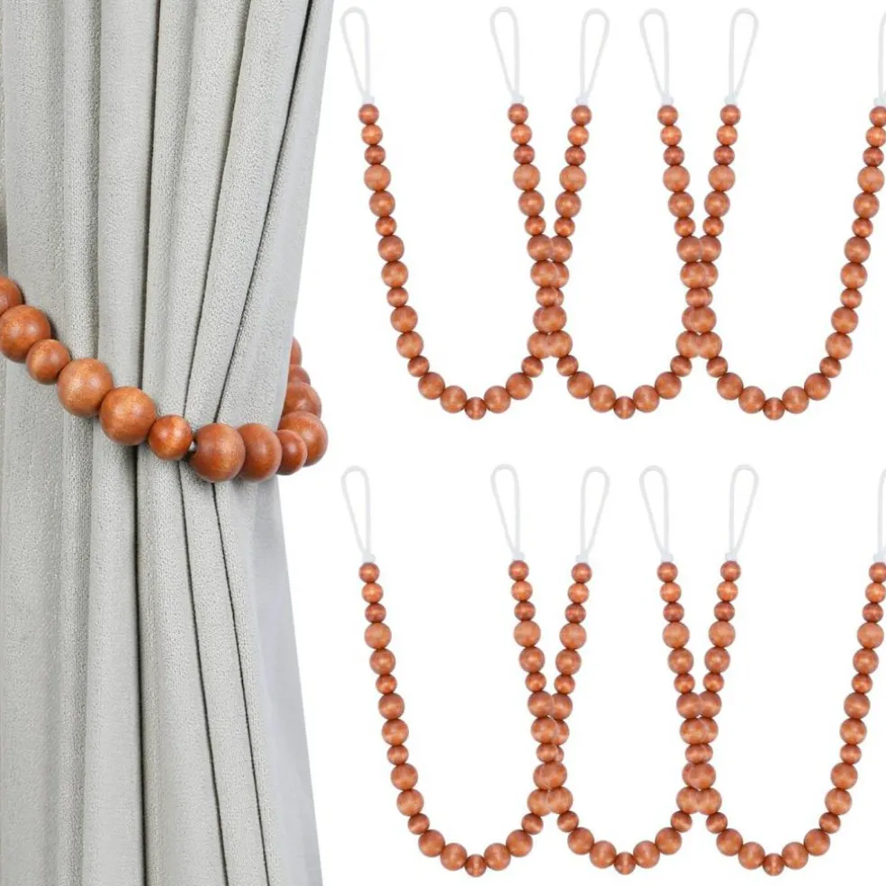 Wood Bead Curtain Tiebacks Set of 6 Curtain Holdbacks for Thin