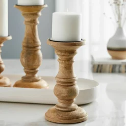 Wood Carved Pillar Candle Holder by Ashland®