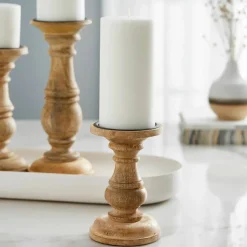 Wood Carved Pillar Candle Holder by Ashland®