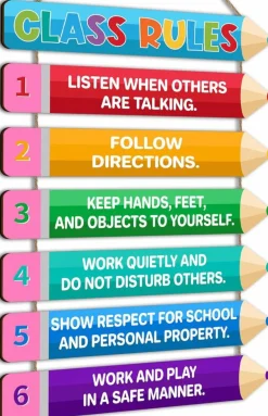 Wooden Classroom Rules Poster Set – 7-Piece Pencil Theme Wall Sign, Hanging Teacher Classroom Rules Decor with Hemp Rope, Elementary, Preschool & Kindergarten Classroom Management Wall Art